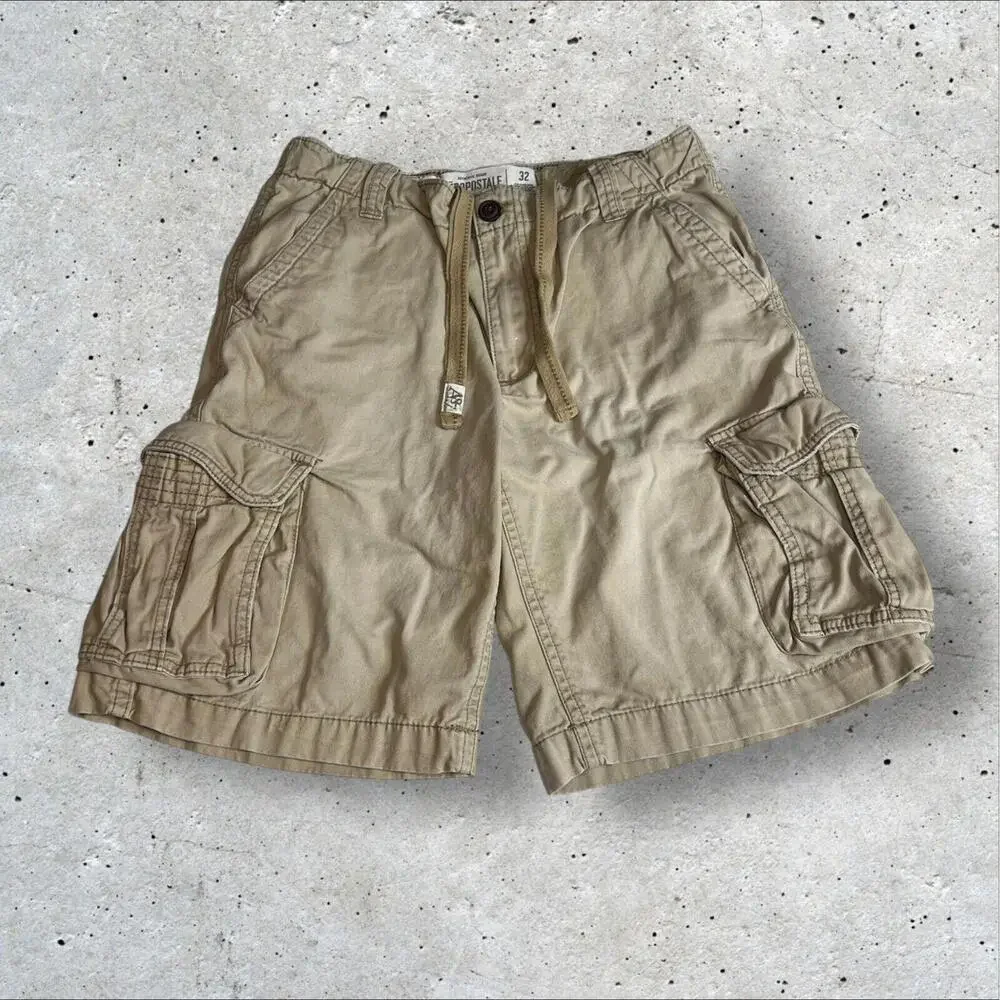 Aeropostale Shorts Mens‎ Beige Khaki Drawstring Flap Cargo Pockets y2k Size 32